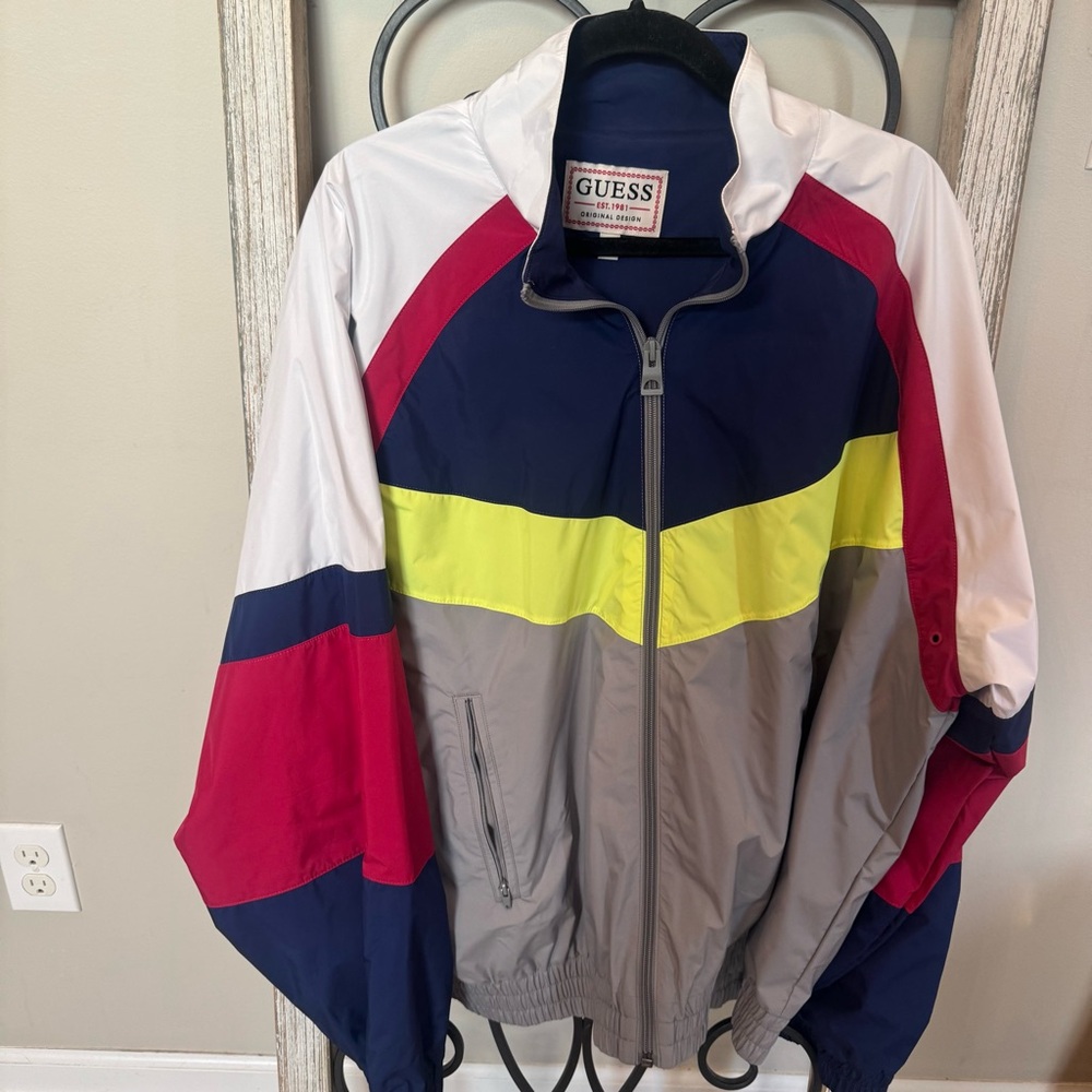 GUESS Originals 1981 Colorblock Windbreaker Jacket XL – Retro Neon Streetwear